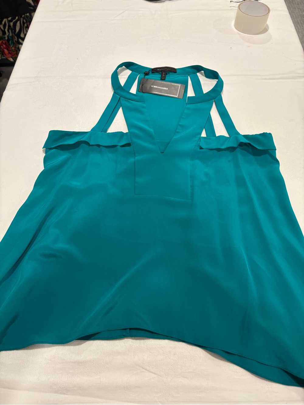 BCBGMaxAzria Teal Strappy V-Neck Camisole